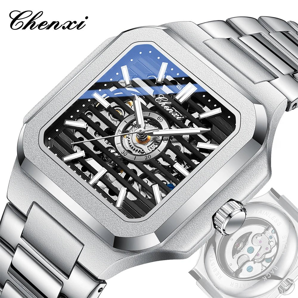 CHENXI Mechanical Men's Watch High-end Square Dial Men Watches Fully Automatic Hollow Wristwatches Male Gifts