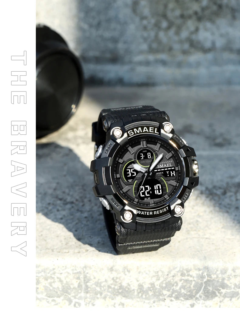 SMAEL Brand Sport Watch Men Quartz Wristwatches Waterproof Dual Time Display Military Army Green Male Clock 8079 Mens Watches