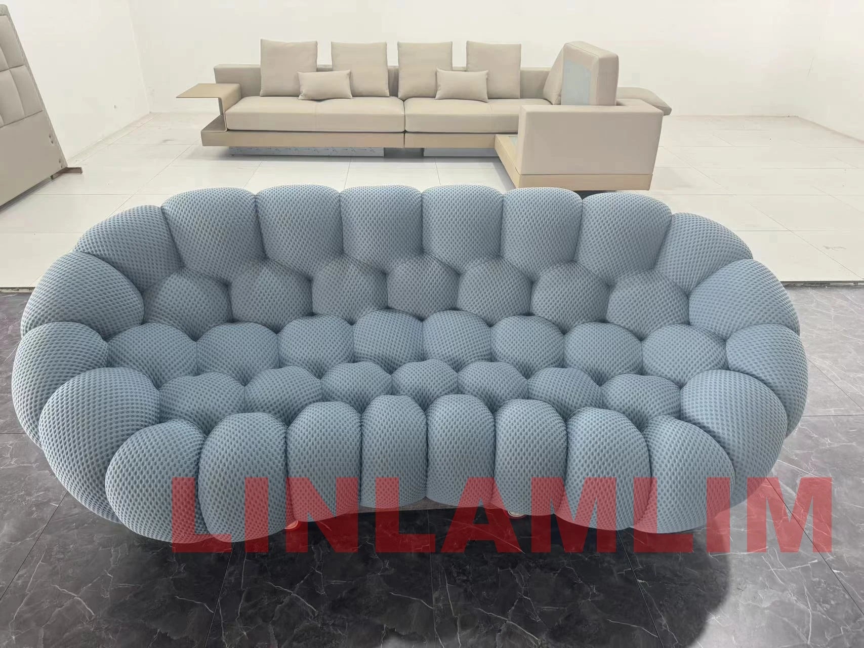 Linlamlim Modular Cloth Football Couch Contemporary Cloud-Shaped Sofa Fabric Curved Designer Sofa Set for Living Room or Office