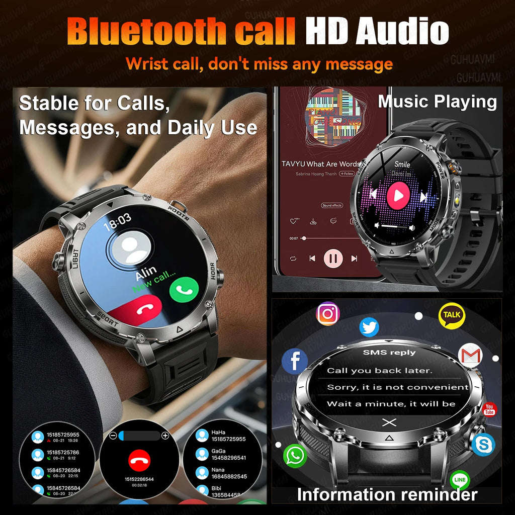 2026 New Smart Watch Bluetooth Call 1400mAh Large Battery Sport Heart Rate 1.7" Military Outdoor Men Smartwatch For Android IOS