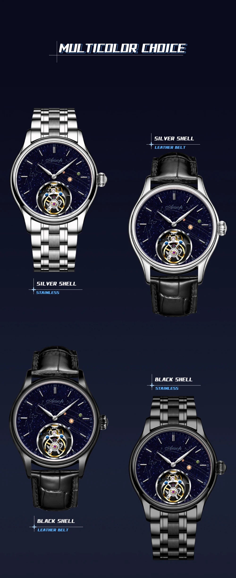 AESOP Original Flying Tourbillon Watches for Men Mechanical Skeleton Tourbillon Movement Fashion Wrist Watch Mens Sapphire 2025