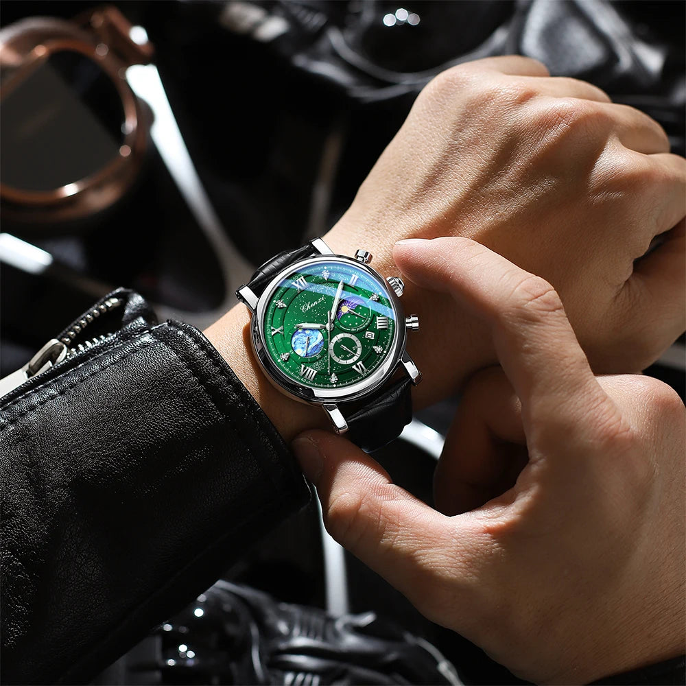 CHENXI Multi-functional Fashion Men's Watches Luminous Moon Phase Chronograph Men Wristwatches Calendar Quartz Watch For Man