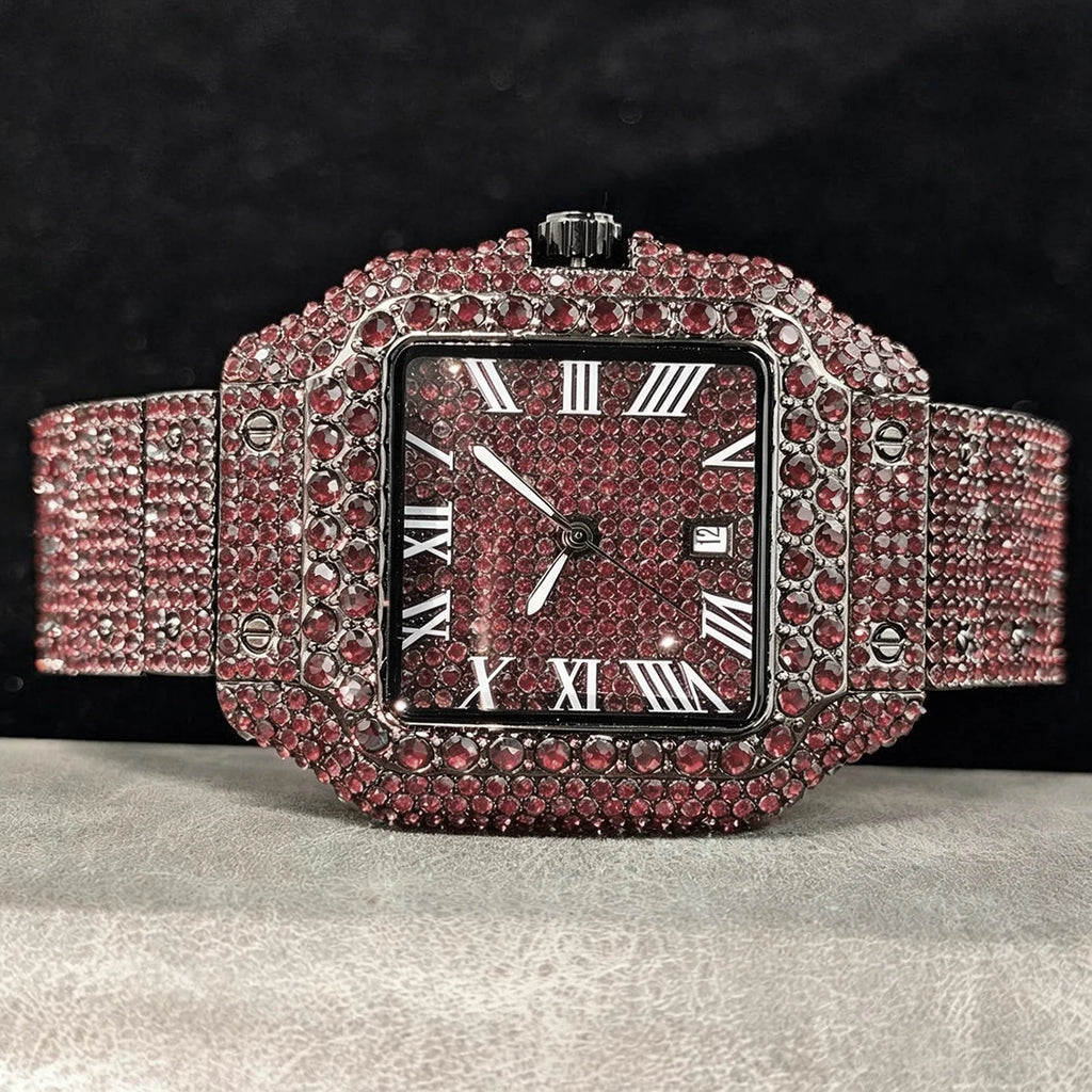 Cool Black Ice Watch For Men Brand UNIGUET Luxury Stainless Steel Quartz Timepiece Man Hip Hop Diamond Square Wristwatch New