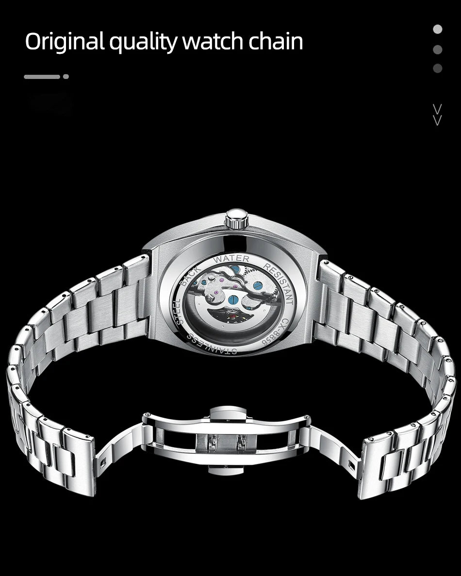 New Mens Watch Mechanical Wristwatches Stainless Steel Fashion Sports Waterproof Watches for Men Hollow Out Automatic Movement