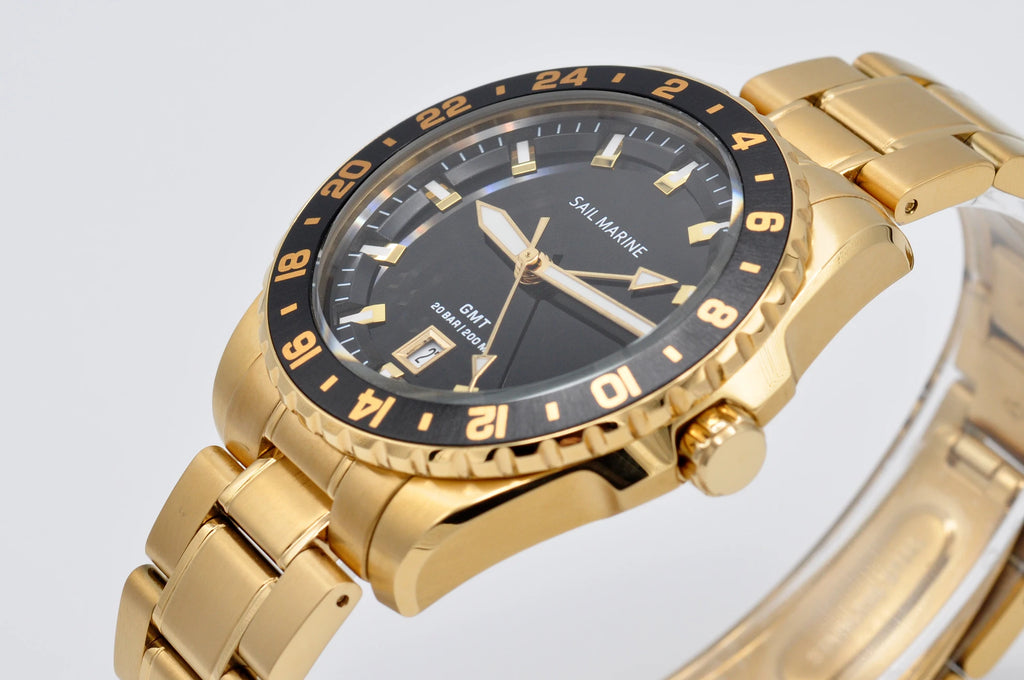 Top Quality Rose Gold Men's Luminous Casual Watch Fabric Strap GMT Quartz Wristwatch Stainless Steel Case 20 Bar Deep Waterproof