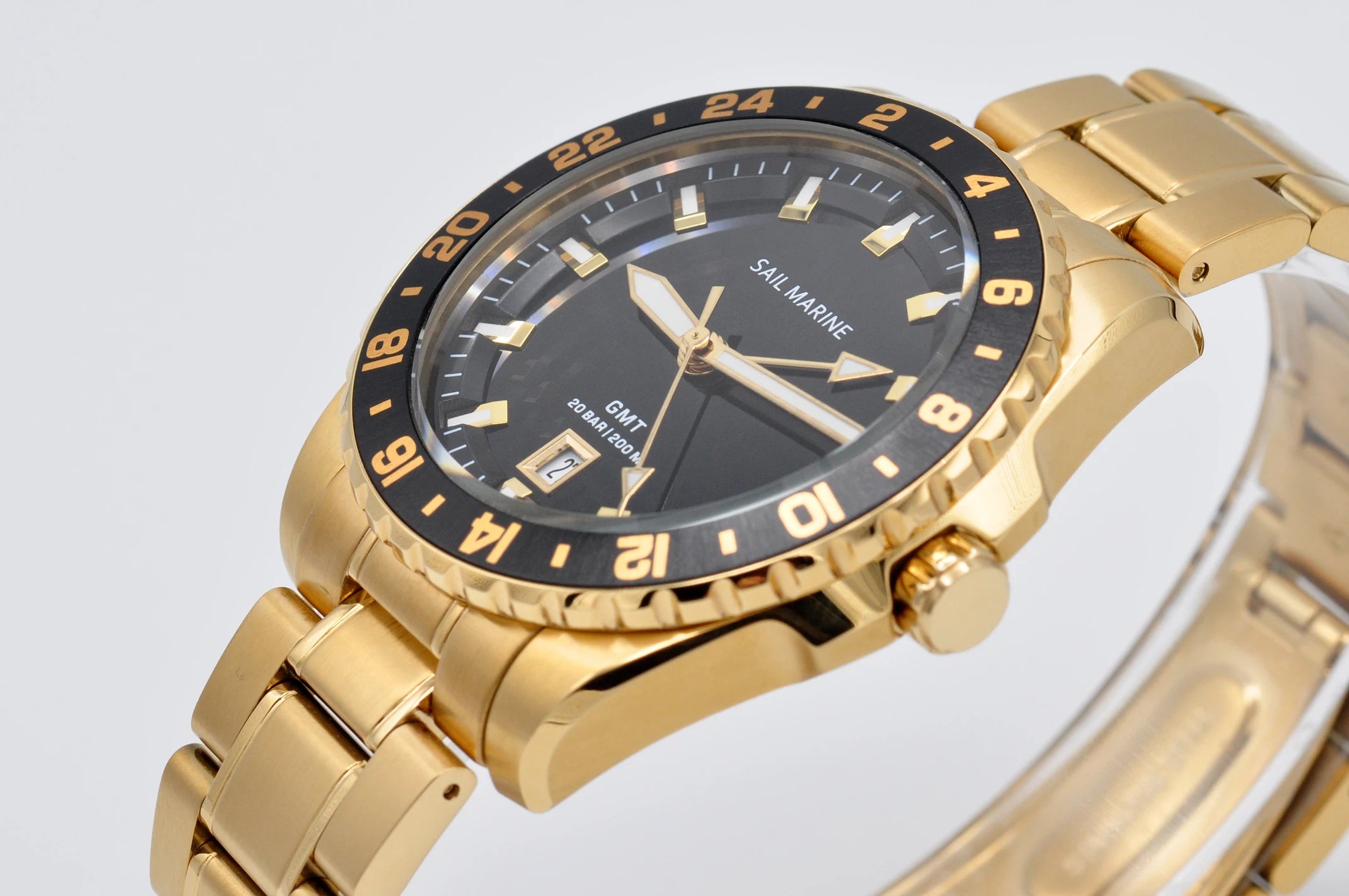 Top Quality Rose Gold Men's Luminous Casual Watch Fabric Strap GMT Quartz Wristwatch Stainless Steel Case 20 Bar Deep Waterproof
