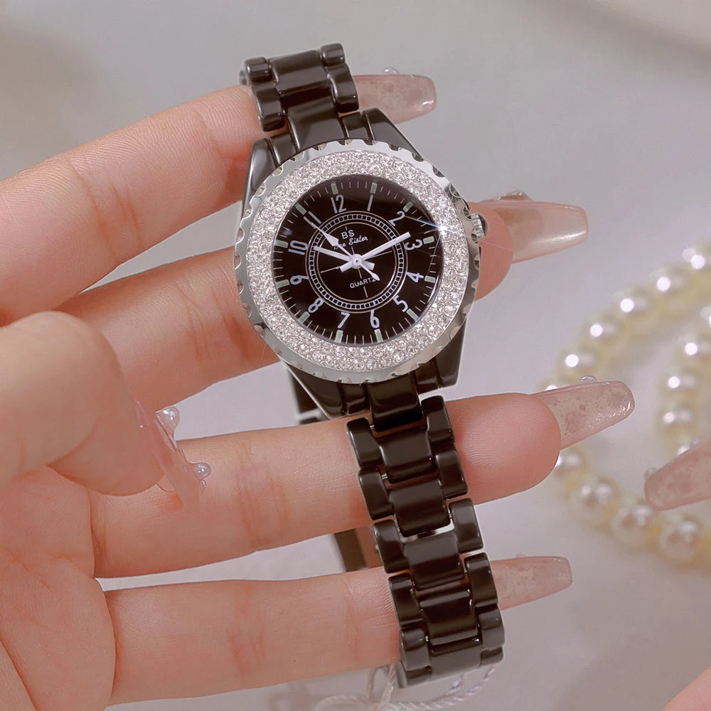 New Fashion Women Quartz Watch Ceramic Strap Clock Silver Diamond Wristwatch for Girl Student Relogio Feminino Dress Gifts