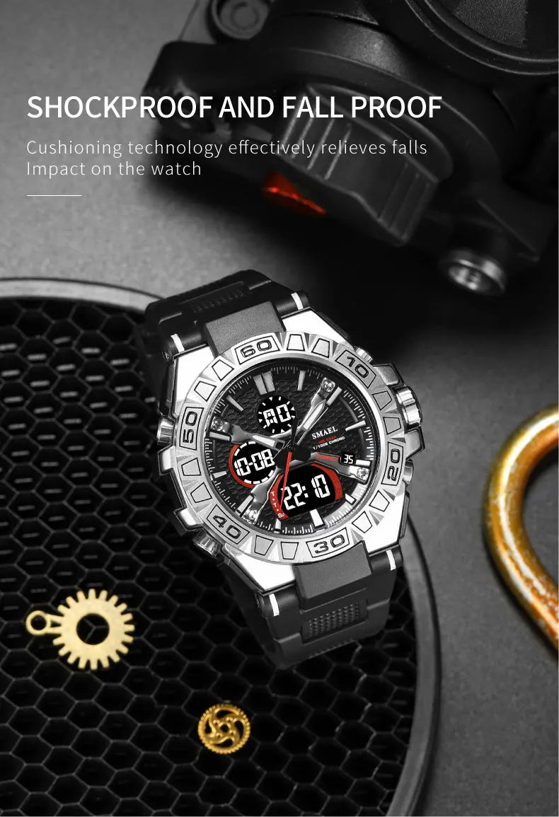 New Men Fashion Watches Quartz Watch Waterproof 50M Man Digital Watch Led 8071 Smael Brand Watch Military Sports Dual Display