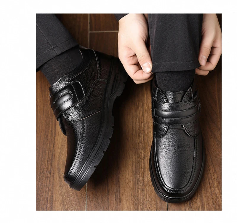Mens Brown Litchi Grain Genuine Leather Casual Shoes Soft Sole Comfortable Walking Sneakers For Middle Aged Dad And Elderly