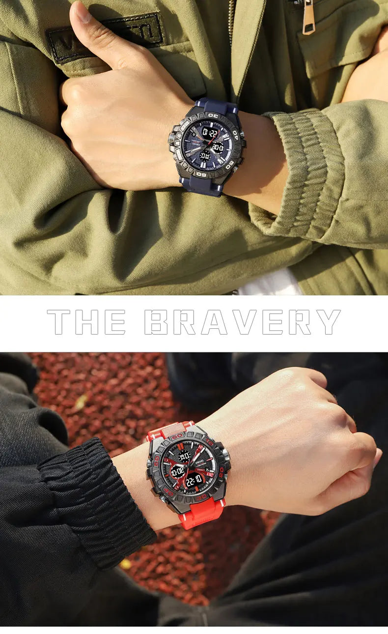 New Men Fashion Watches Quartz Watch Waterproof 50M Man Digital Watch Led 8071 Smael Brand Watch Military Sports Dual Display