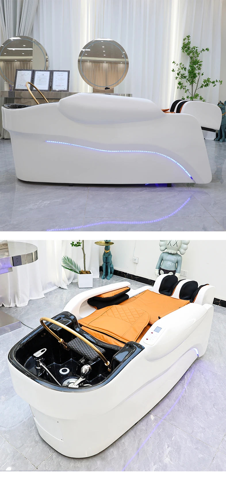 Barbershop Salon Furniture Ceramic Wash Basin Head Spa Water Therapy Bed Shampoo Massage Bed with Sink for Hair Salons