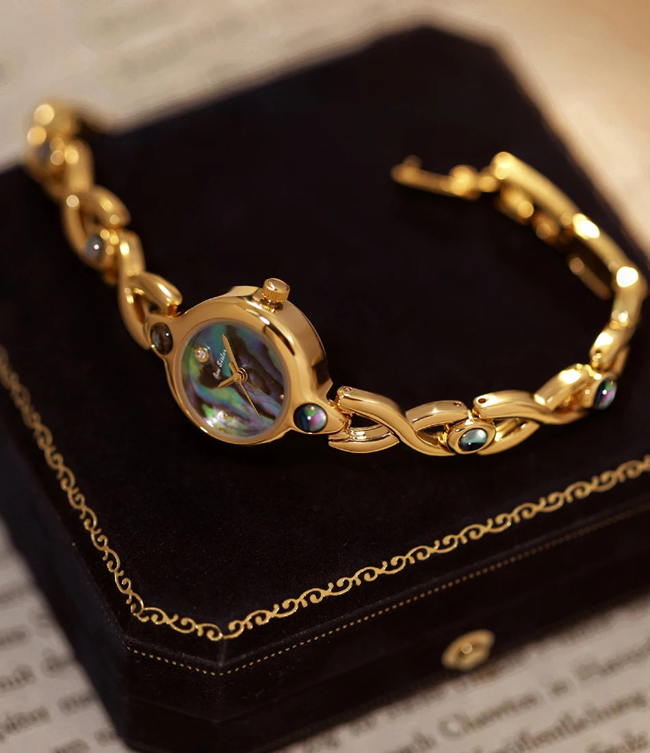 Ladies Watch Elegant Retro Round Black Gold Shell Dial Fashion Casual Gold Watches For Woman Gift Fashion Accessory