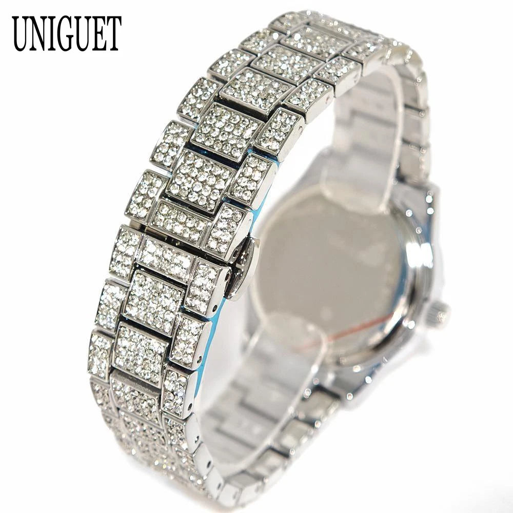 2025 Hot Fashion Gold Watches Women Luxury Stainless Steel Elegant Iced Diamond Jewelry Quartz Wristwatch Ladies Dropshipping