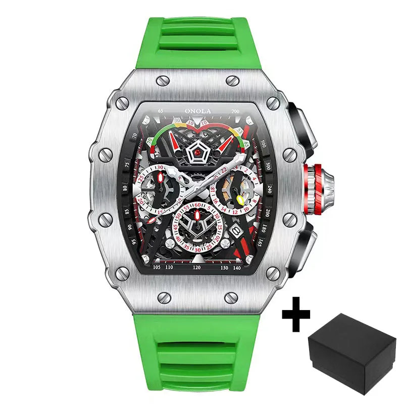 Dropshippng Quartz Men Watches Brand ONOLA Tonneau Stainless Steel Shell Sport Wristwatches Fashion Silicone Type Mille Clock F1