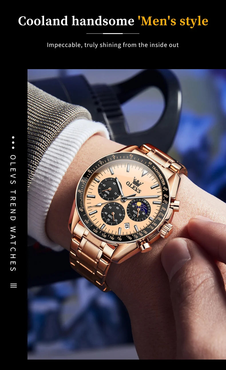 OLEVS 3618 Mens Watch Original Brand Waterproof Luminous Quartz Wristwatch Watch For Man  Multifunctional Chronograph With Box
