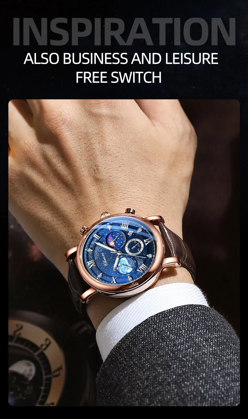 CHENXI Multi-functional Fashion Men's Watches Luminous Moon Phase Chronograph Men Wristwatches Calendar Quartz Watch For Man