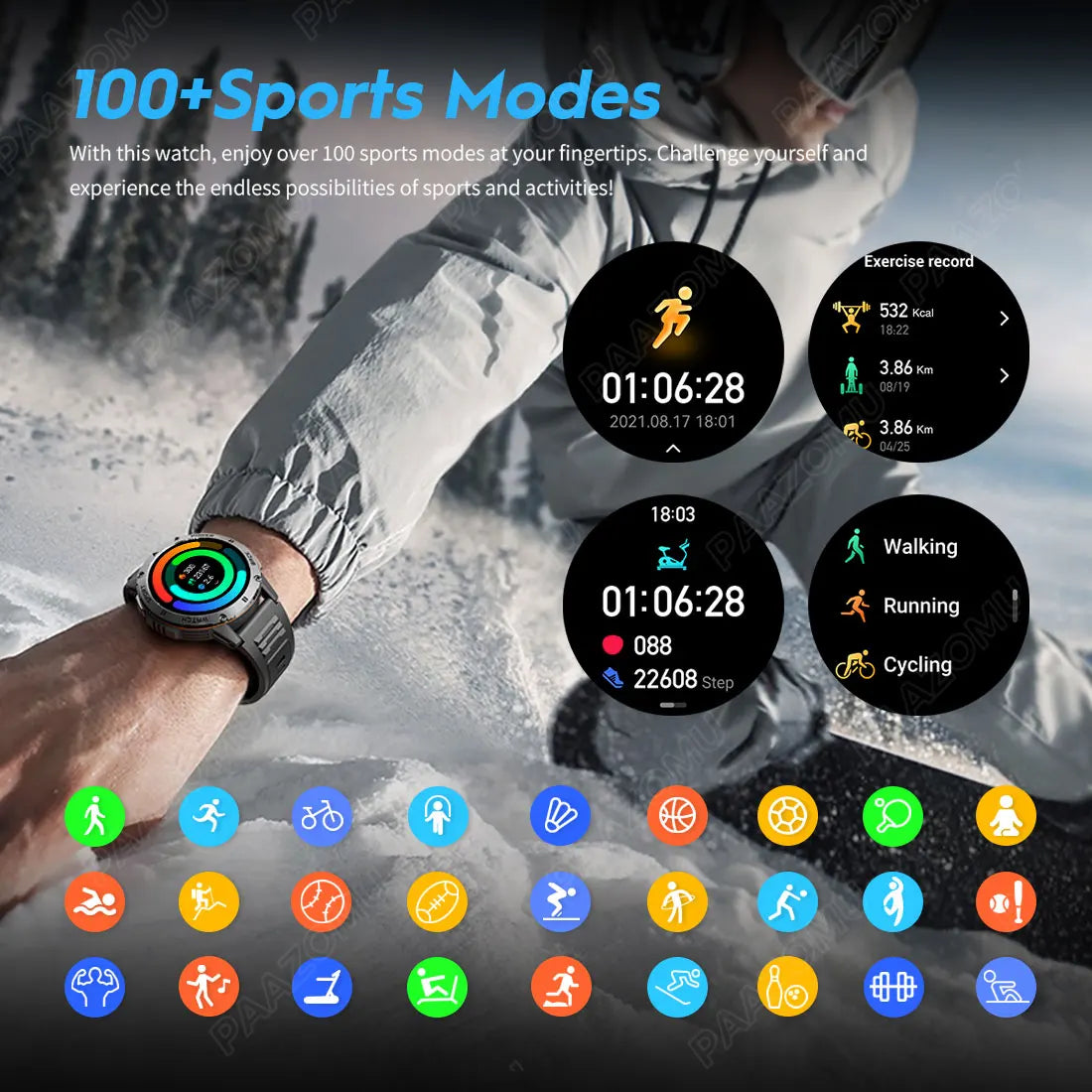 2026 New Smart Watch Men Compass Outdoor 3ATM Waterproof Sports Fitness Large Battery Bluetooth Call Smartwatch for Android iOS