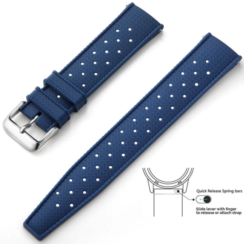 20mm 22mm Quick Release New Tropical TPU Rubber Strap Flat Head Universal Watch Band Ventilate Silicone Tropic Bracelet
