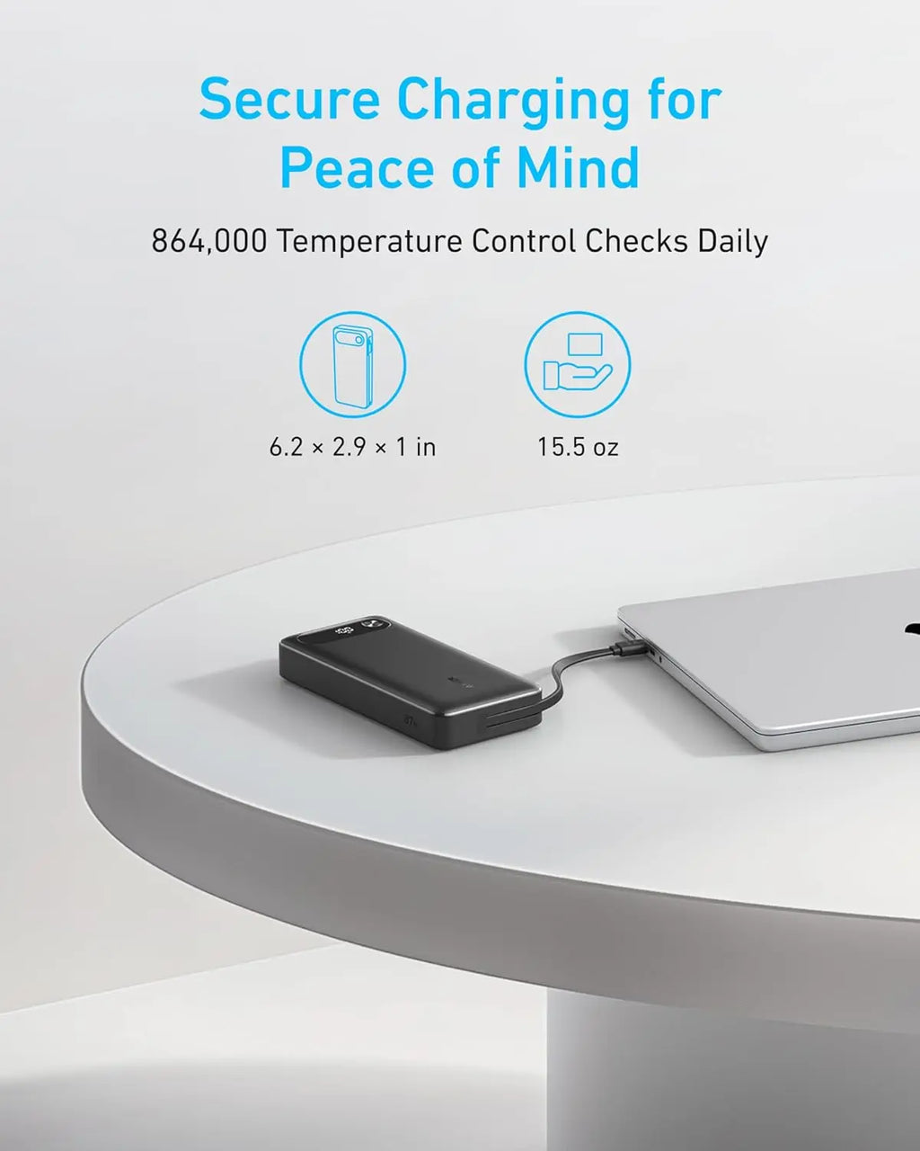 Anker Power Bank, 20,000mAh Travel Essential Portable Charger with Built-in USB-C Cable, 3-Port 87W Max Fast Charging Battery Pa