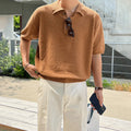 Men's Summer Simplicity Vintage Knitted Polo Shirt, Loose Casual Half Sleeves, Korean Fashion Lapel T-shirt, Short Sleeve