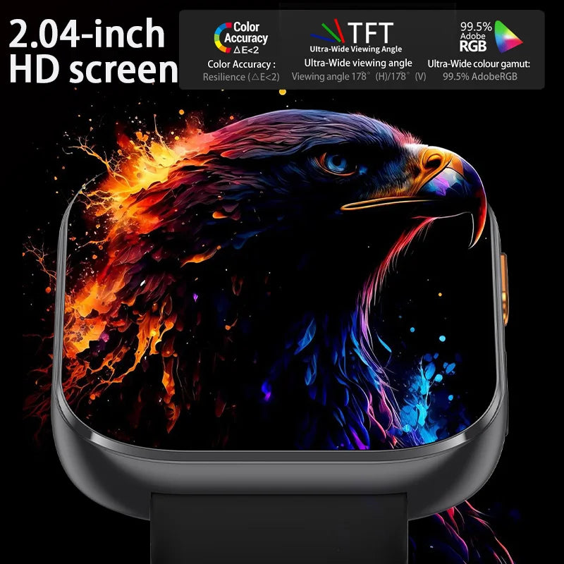 New 1000mAh Large Battery Smartwatch Men Women | 2.04"HD Screen BluetoothCall Heart Rate Monitor Flashlight Sports Fitness Watch