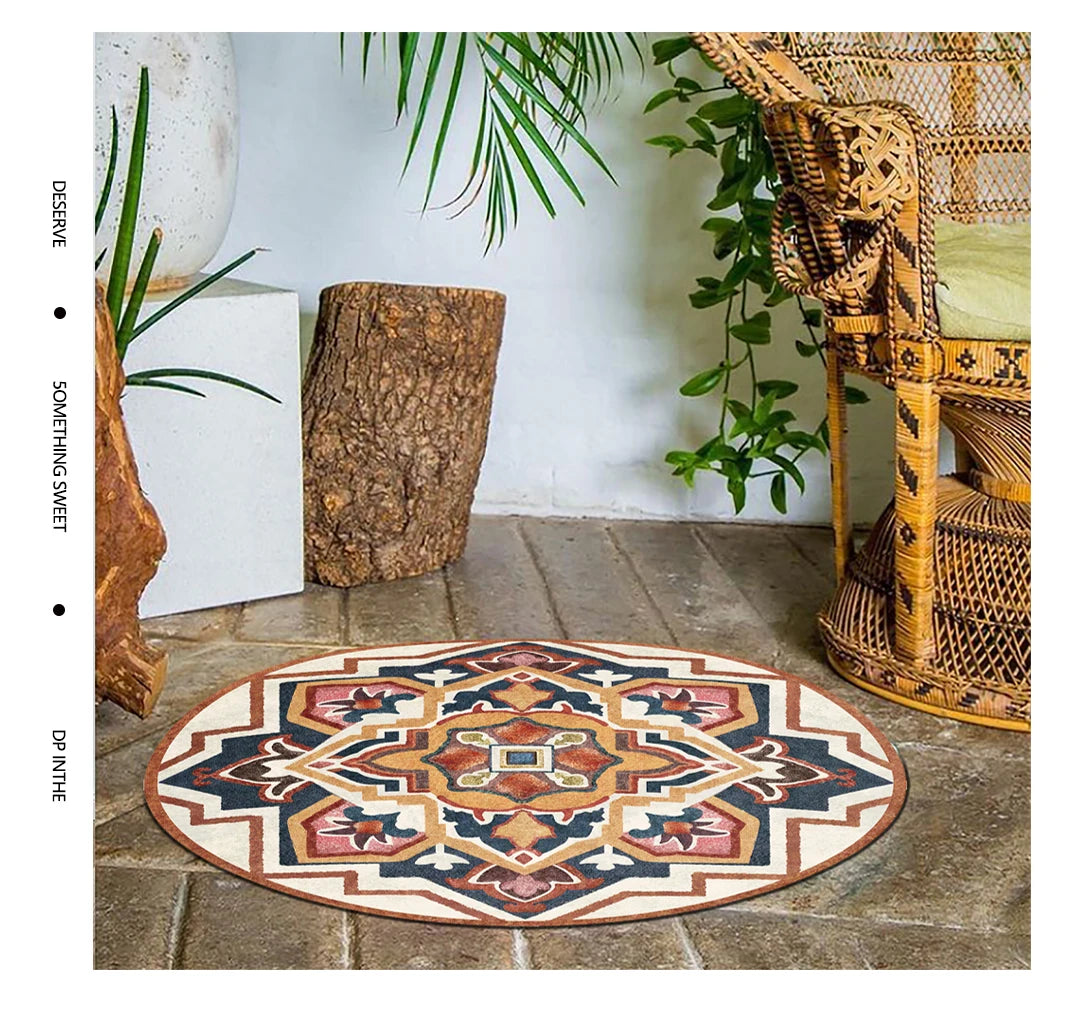 Moroccan Style Living Room Decoration Round Carpet Large Area Rugs for Bedroom Home Rocking Chair Floor Mat Washable Lounge Rug