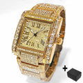 Luxury Brand Mens Silver Stainless Steel Quartz Watch Hip Hop Full Diamond Rectangle AAA Quality Fashion Wristwatch for Men 2025