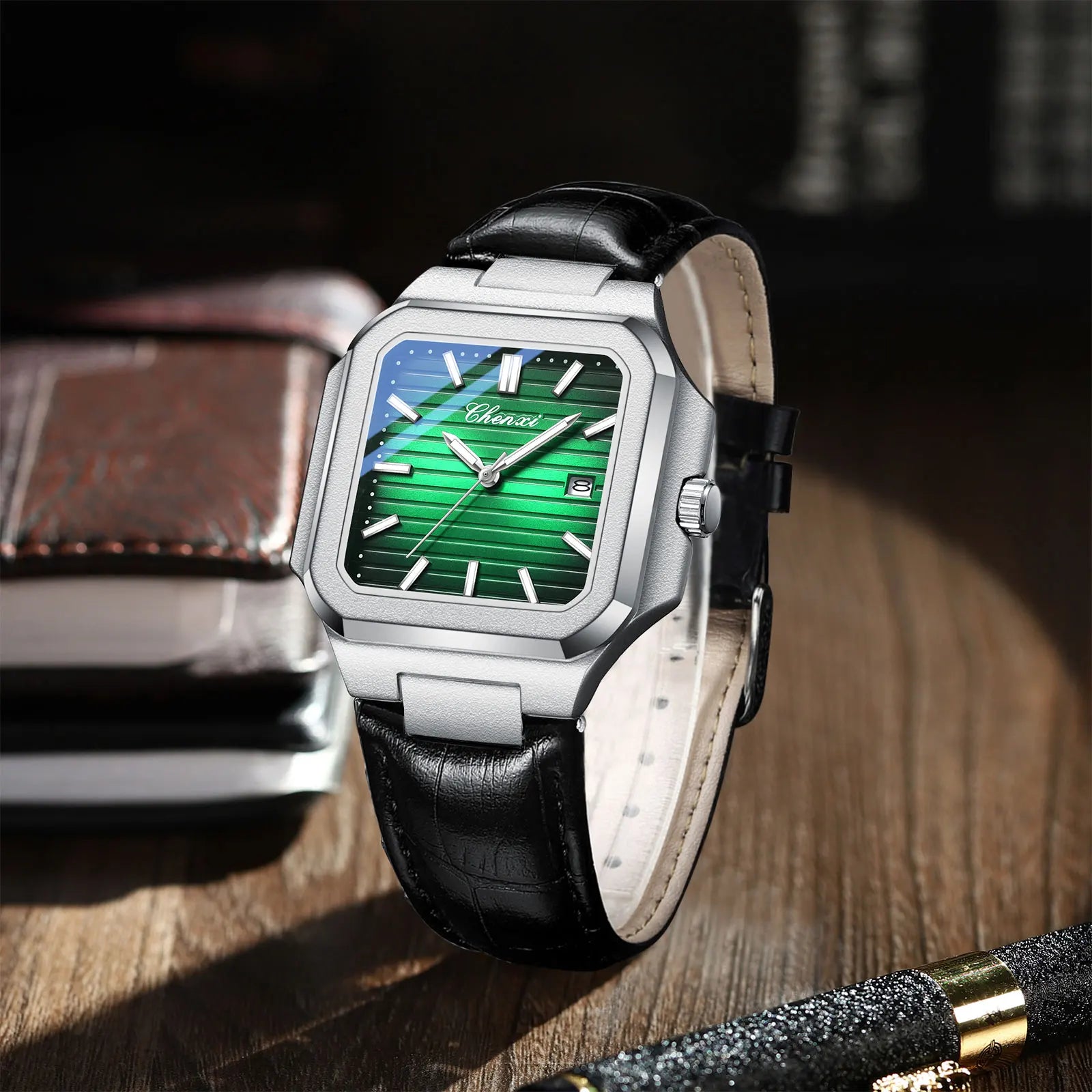 New High Quality Leather Man Watches Business Fashion Date Quartz Luxury Square Watch Men's Waterproof Luminous Clock