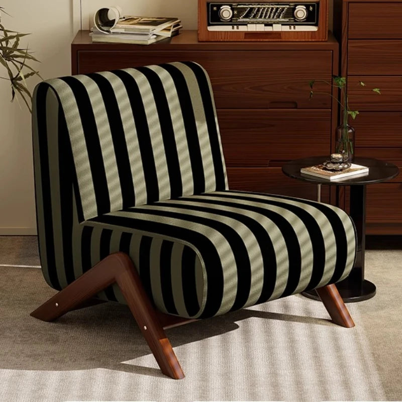 Single Sofa Chair with Antique Style, Lazy Living Room, Balcony, Leisure Chair, Zebra Chair, Solid Wood Designer Single Chairs