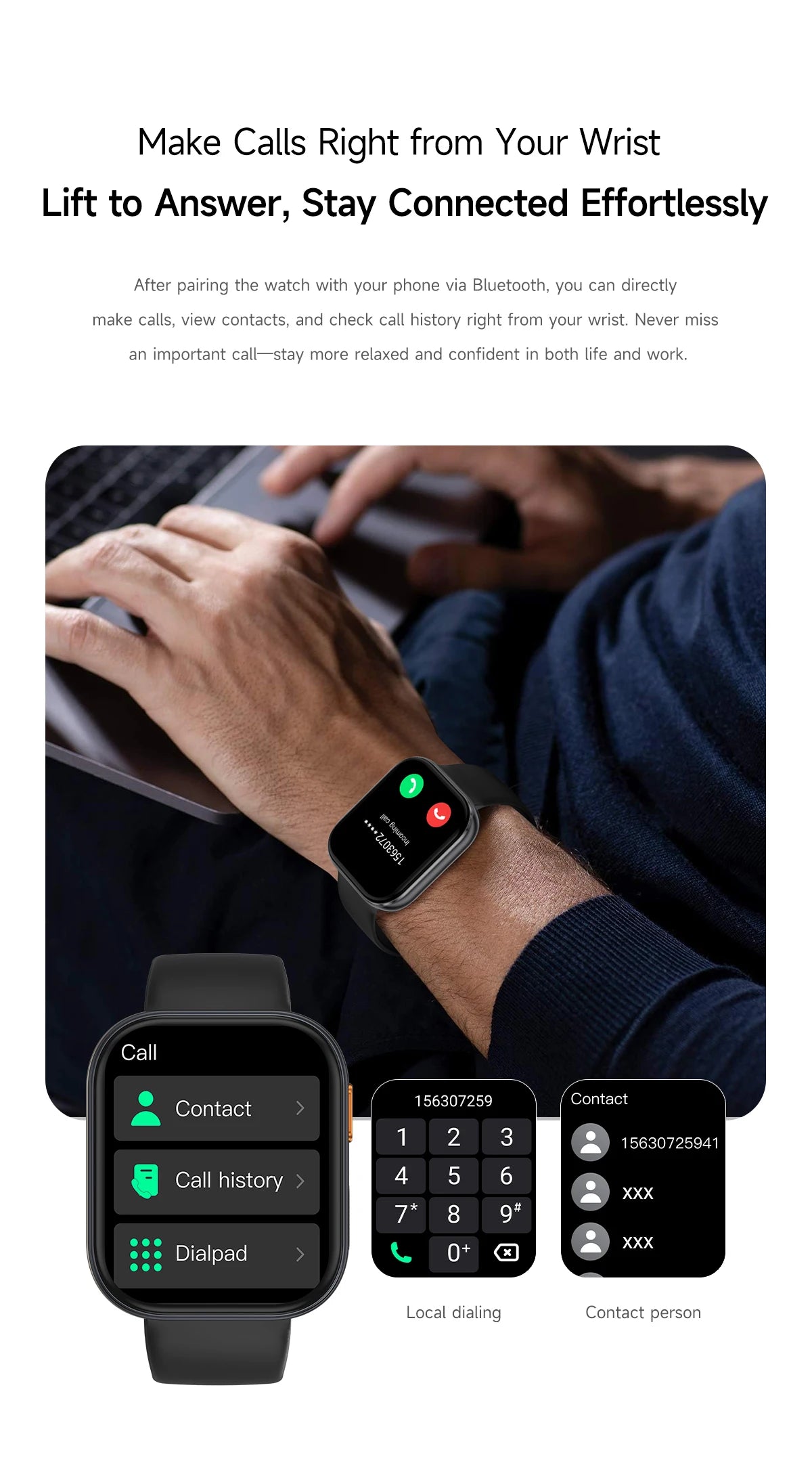 New 1000mAh Large Battery Smartwatch Men Women | 2.04"HD Screen BluetoothCall Heart Rate Monitor Flashlight Sports Fitness Watch