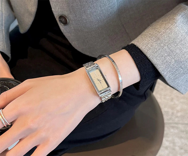 GEDI Watches for Woman Rectangular Steel Bracelet Women's Silver Watches Quartz Vintage Watch Waterproof Fashionable Wristwatch