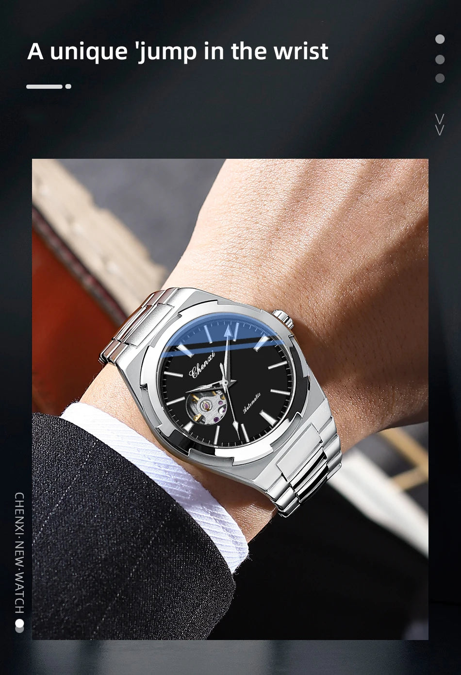New Mens Watch Mechanical Wristwatches Stainless Steel Fashion Sports Waterproof Watches for Men Hollow Out Automatic Movement