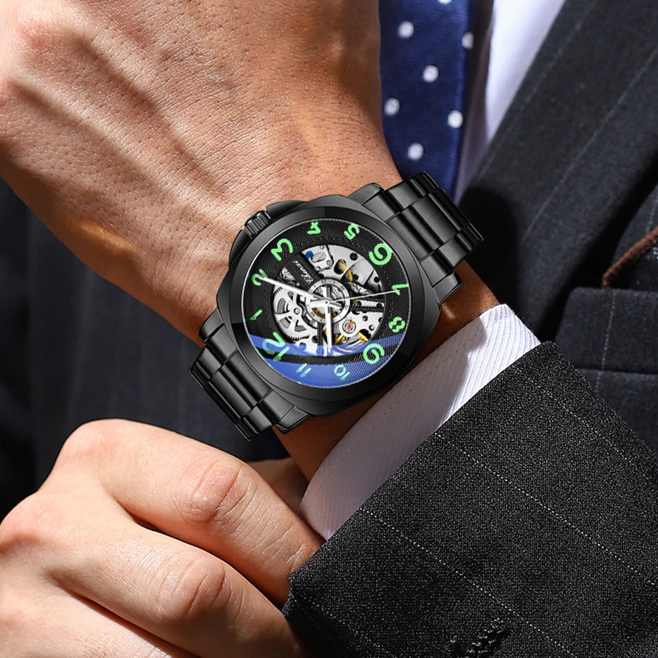 CHENXI New Mechanical Men's Watches Large Openwork Dial Fashion Luminous Waterproof Fully Automatic Mechanical Watch Man