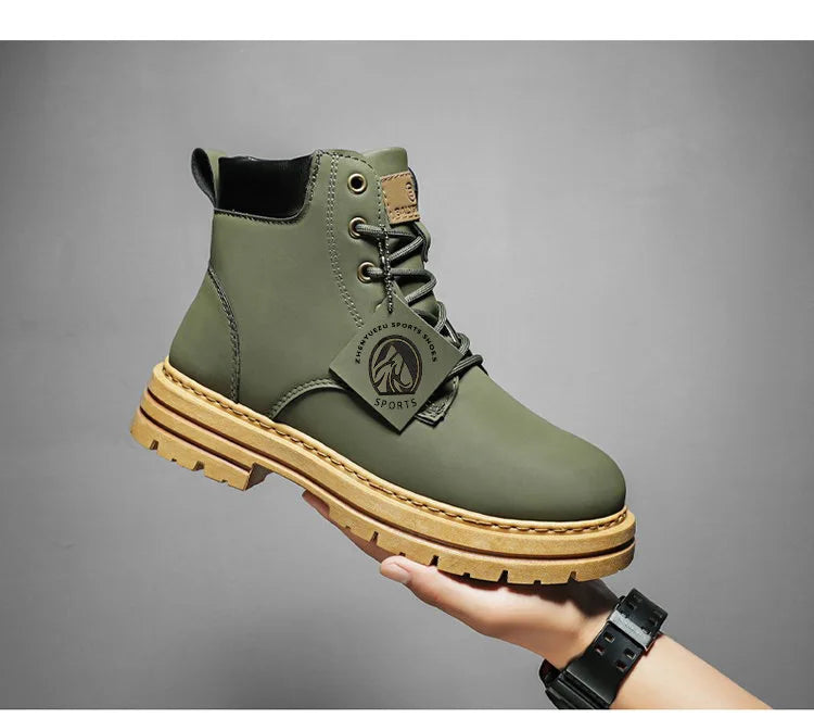 High Top Boots Men's Leather Shoes Fashion Motorcycle Ankle Boots for Men Winter Boots Man Shoes Lace-Up Botas Men Flat Sneakers