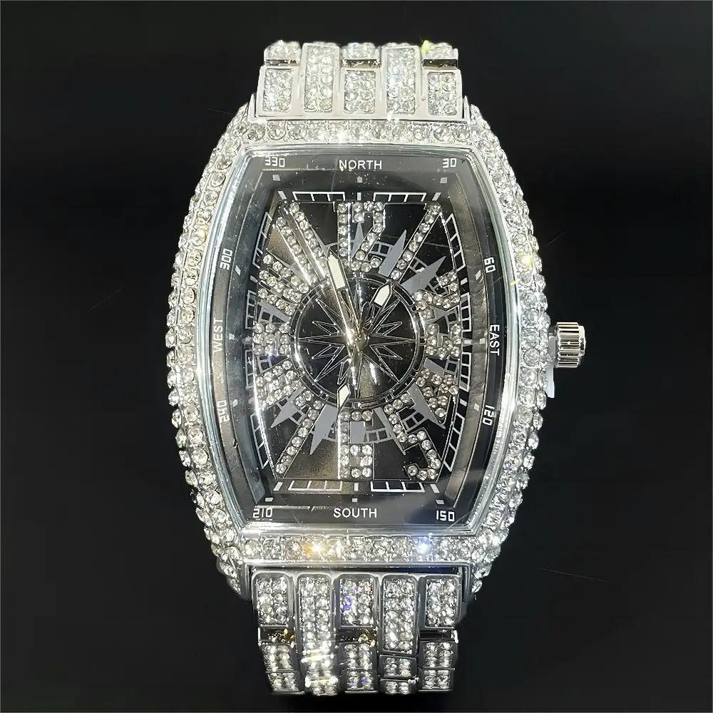 Luxury Gold Watches Men Brand MISSFOX Fashion Hip Hop lce Diamond Sun Pattern Literal Quartz Wristwatch Male Dropshipping Hot