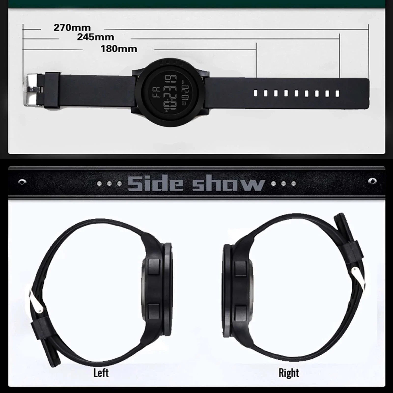 Mens Women Digital Watch Big Dial Light LED Swim Waterproof Rubber Band Alarm Black LED Watches
