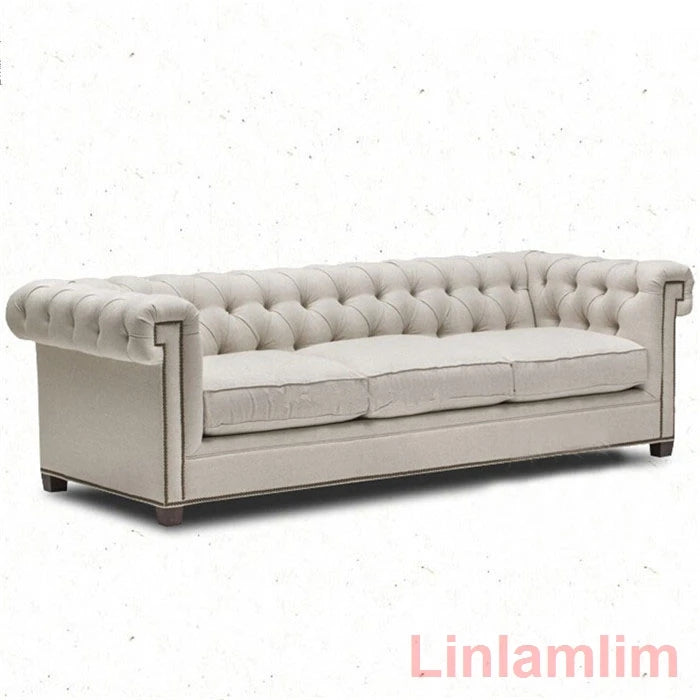 Classic Tufted Couch – Luxury Genuine Leather Chesterfield Sofa 3-Seater with Rolled Arms and Nailhead Trim, for Living Room