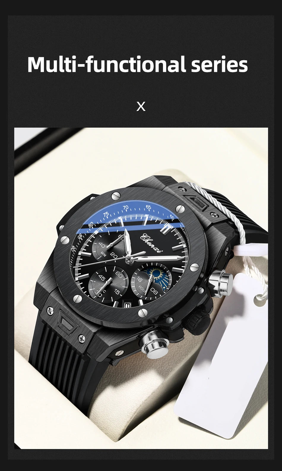 Men Watches High Quality Waterproof Sports Chronograph Quartz Wristwatches Silicone Strap Calendar Luminous Watch For Men