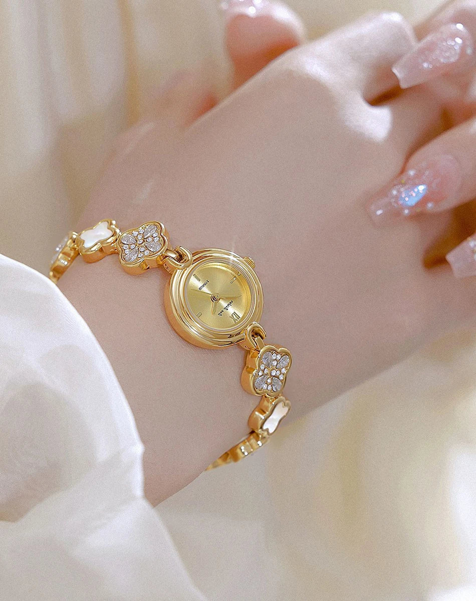 Women's Watch Natural Blue Shell Dial Bracelet Elegant Crystal Dress Watches for Women Fashion Luxury Small Quartz Ladies Clock