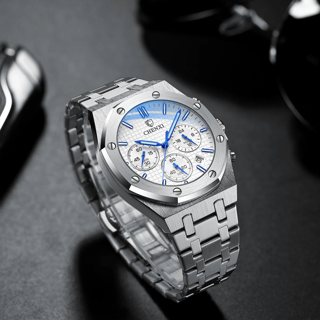 Luxury Business CHENXI Man Watch High Quality Chronograph Moon Phase Quartz Watches Original Waterproof Clock Male New 2025