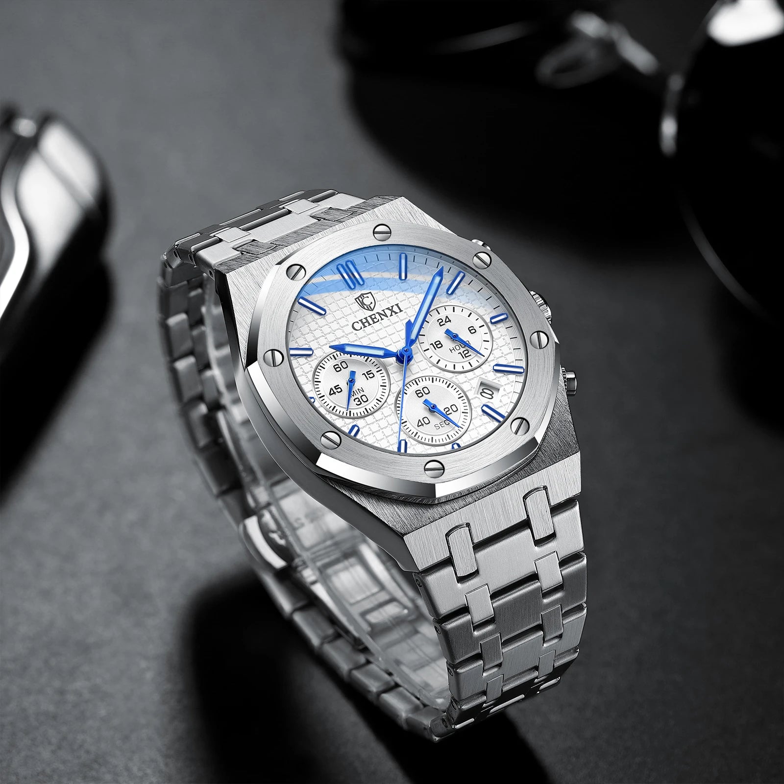 Luxury Business CHENXI Man Watch High Quality Chronograph Moon Phase Quartz Watches Original Waterproof Clock Male New 2025