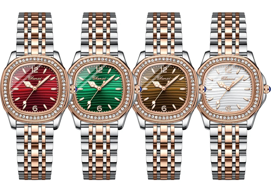 CHENXI Luxury Elegant Watches For Woman Fashion Diamond Dial Quartz Watch Ladies Rose Gold Wristwatch Waterproof Luminous