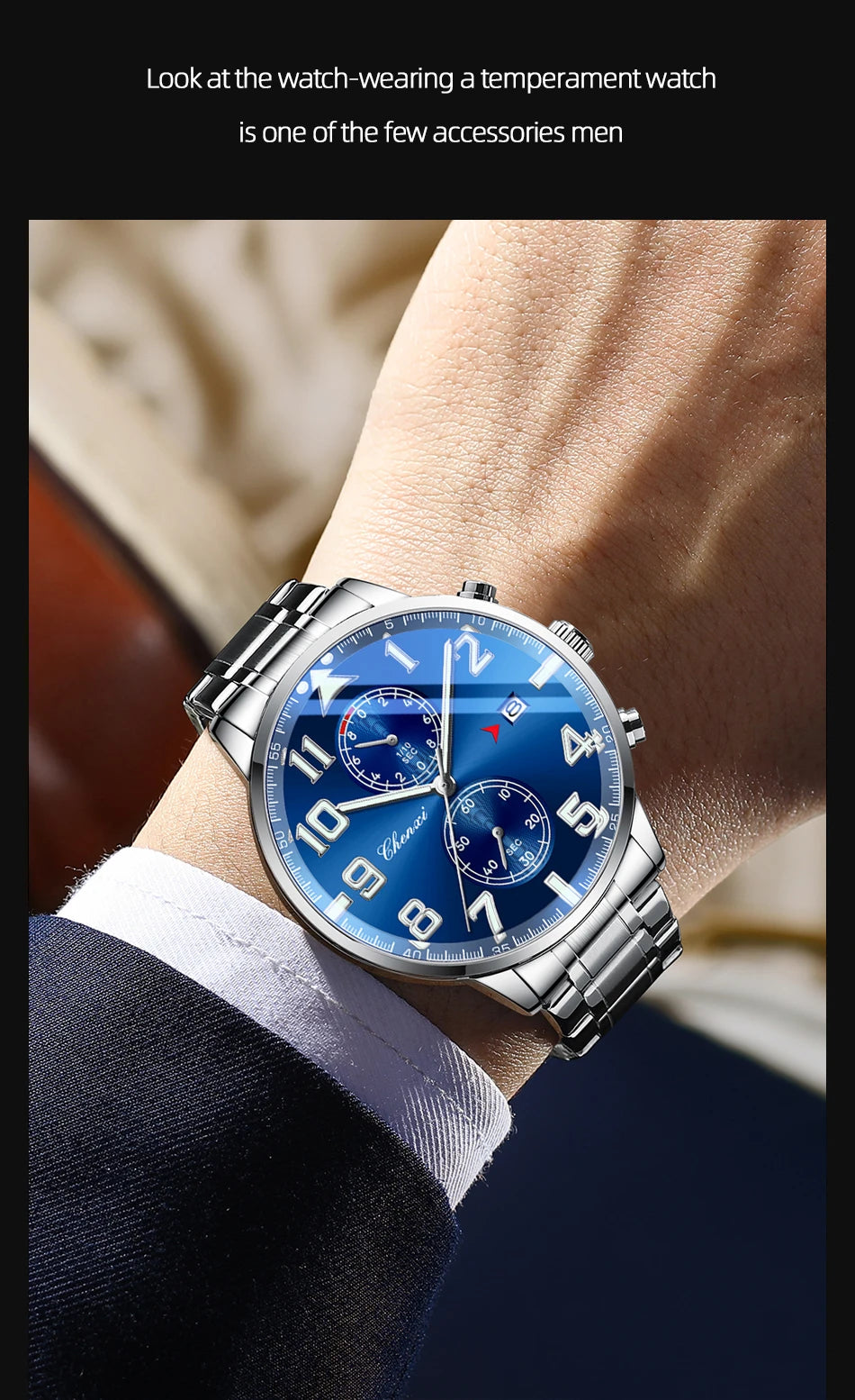 Fashion Luxury Business Men's Wristwatch Round Dial Luminous Waterproof Calendar Chronograph Man Watch