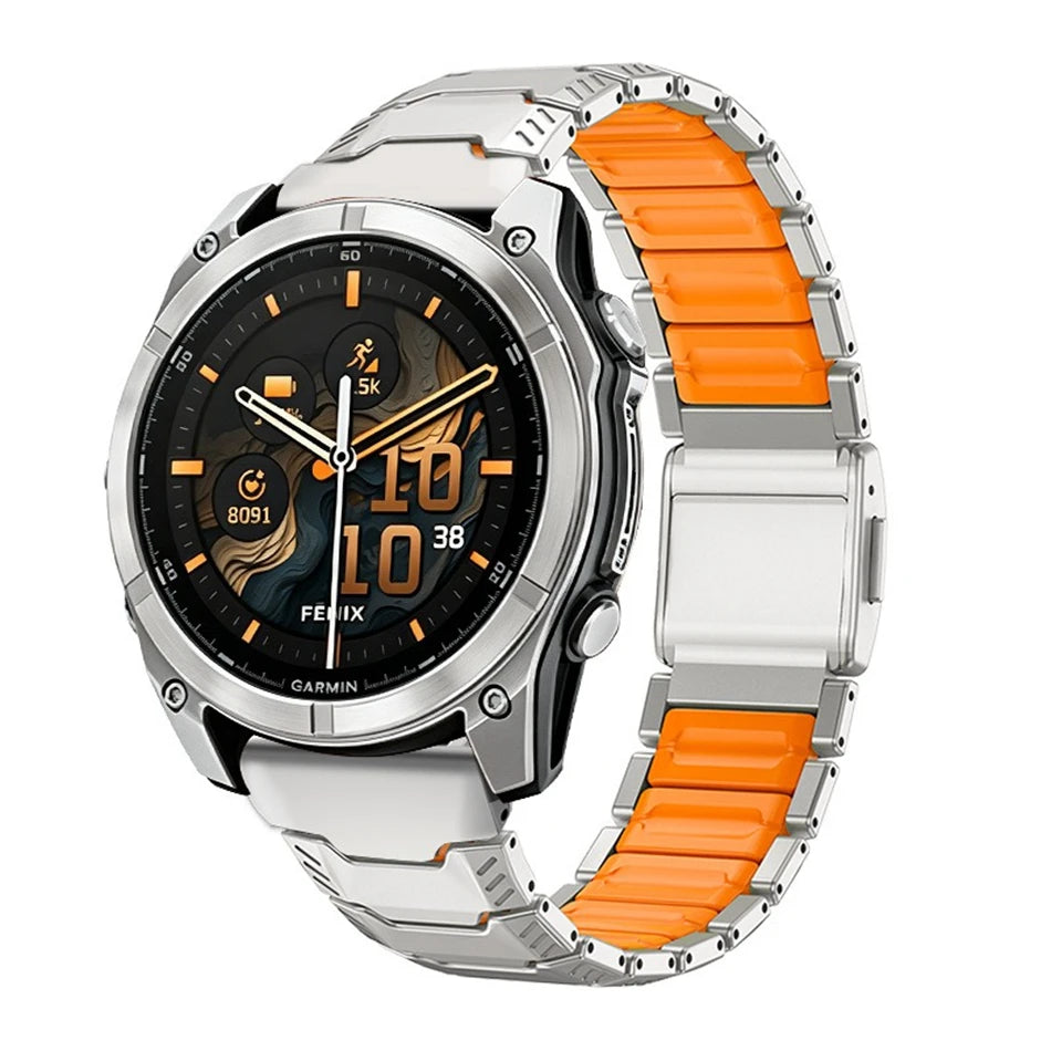 Titanium Silicone Magnetic Band for Garmin Watch Fenix 8 7X Pro 6X Enduro 3 Strap For Garmin Tactix 7Pro Instinct 2X 26mm Bands