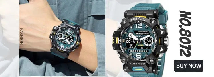 SMAEL 8008N Men's Military Sport Watch - 50M Waterproof LED Dual Time Alarm Stopwatch Compass SOS Shockproof