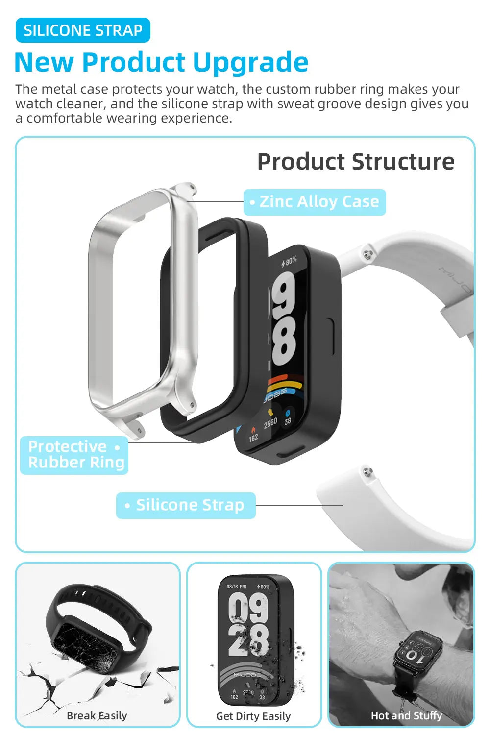 Strap For Mi Band 9 Active Watchband for Mi Band 8 Active 9 Active Silicone Wristband for Mi Band 9 Active Smartband Accessories