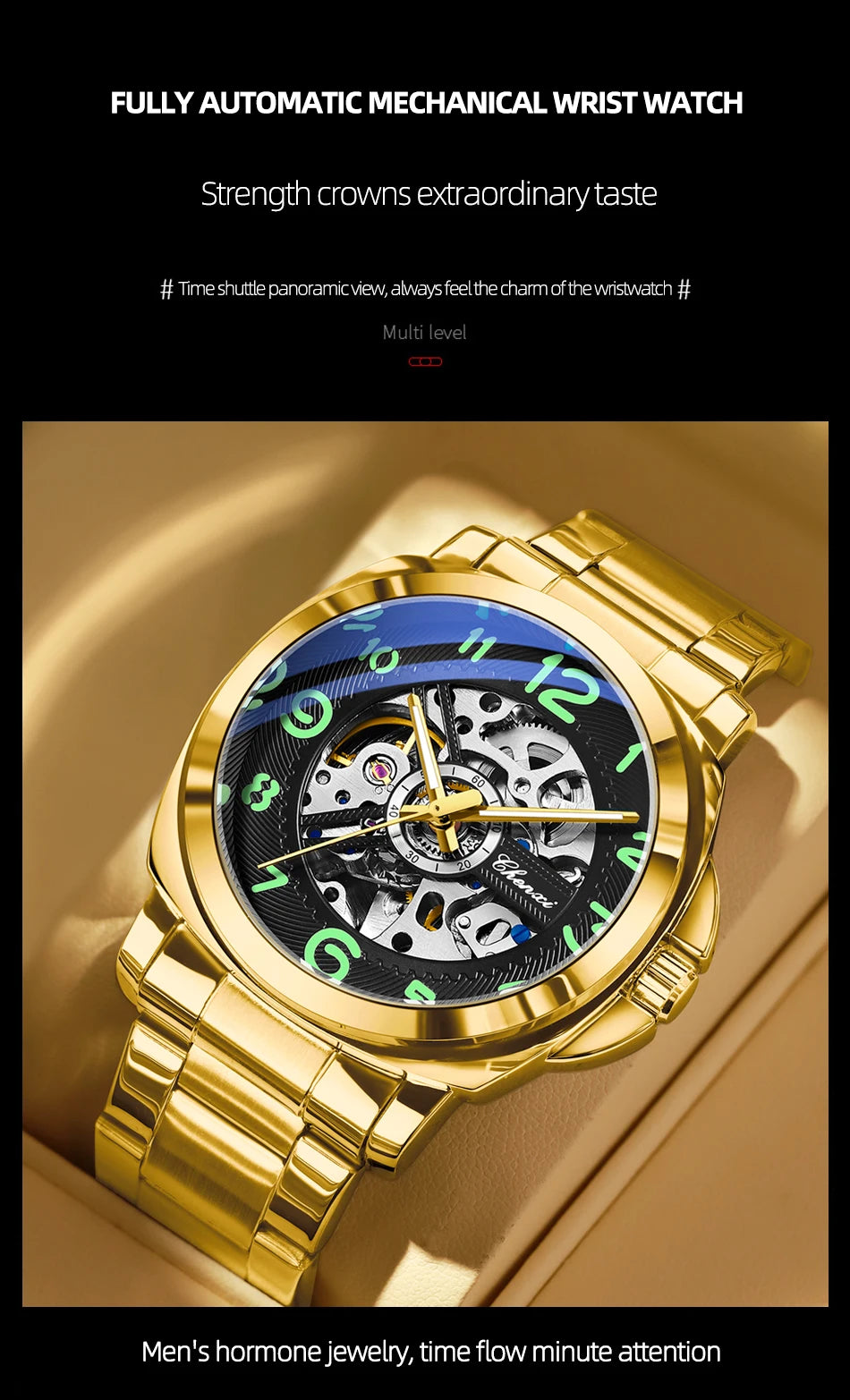 CHENXI New Mechanical Men's Watches Large Openwork Dial Fashion Luminous Waterproof Fully Automatic Mechanical Watch Man