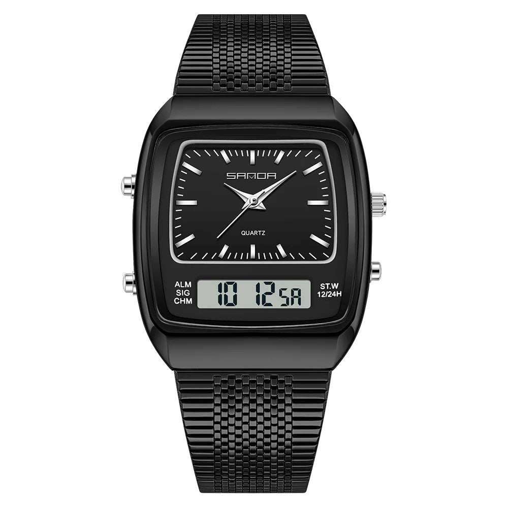 SANDA Outdoor Dual Display Men's Watch Luminous Waterproof TPU Strap Large Dial Chronograph Calendar Sports Wristwatch