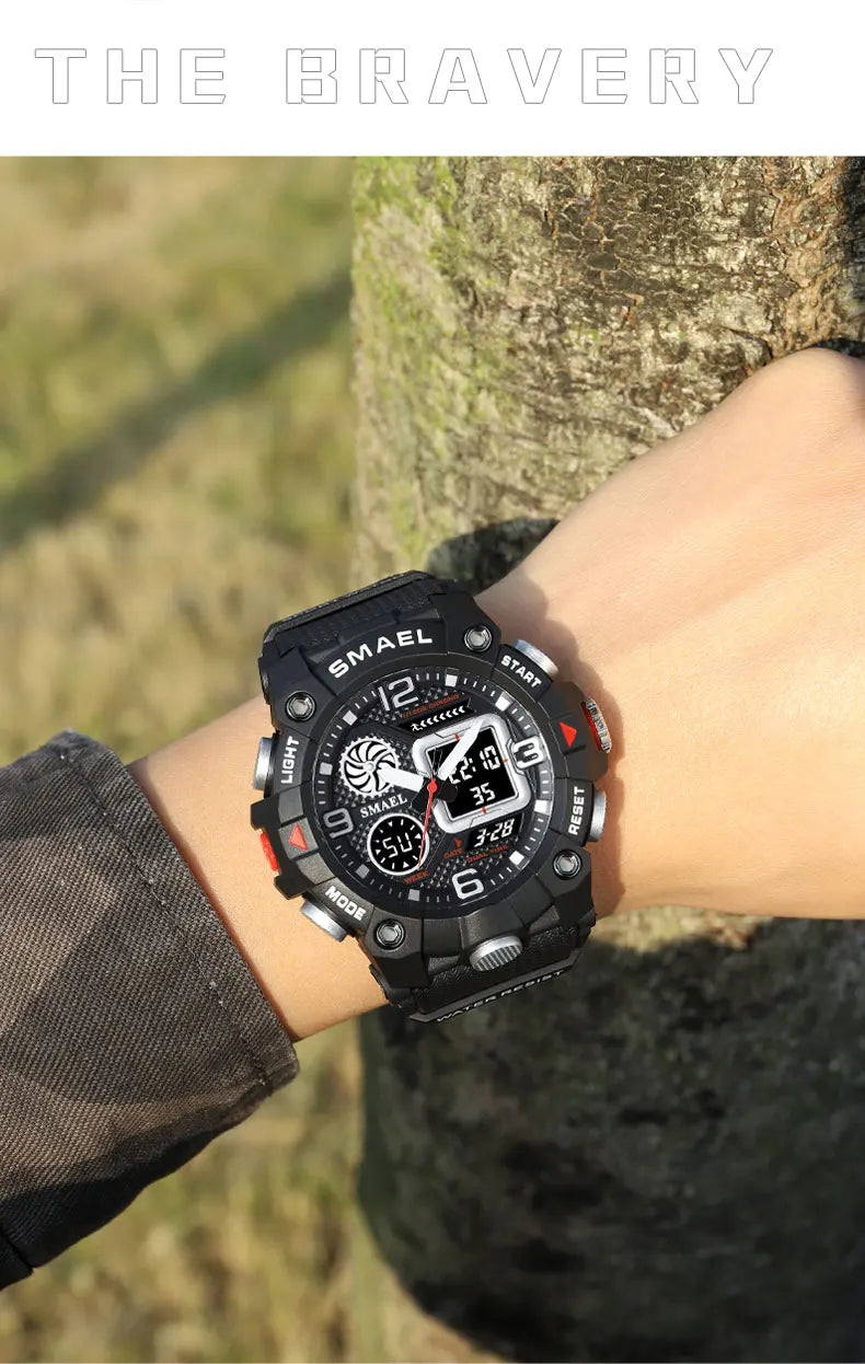 SMAEL Quartz Watch Sport 50M Waterproof Stopwatch Week Display LED Digital Alarm Clock Male 8055 Men Watches Sports Wristwatches