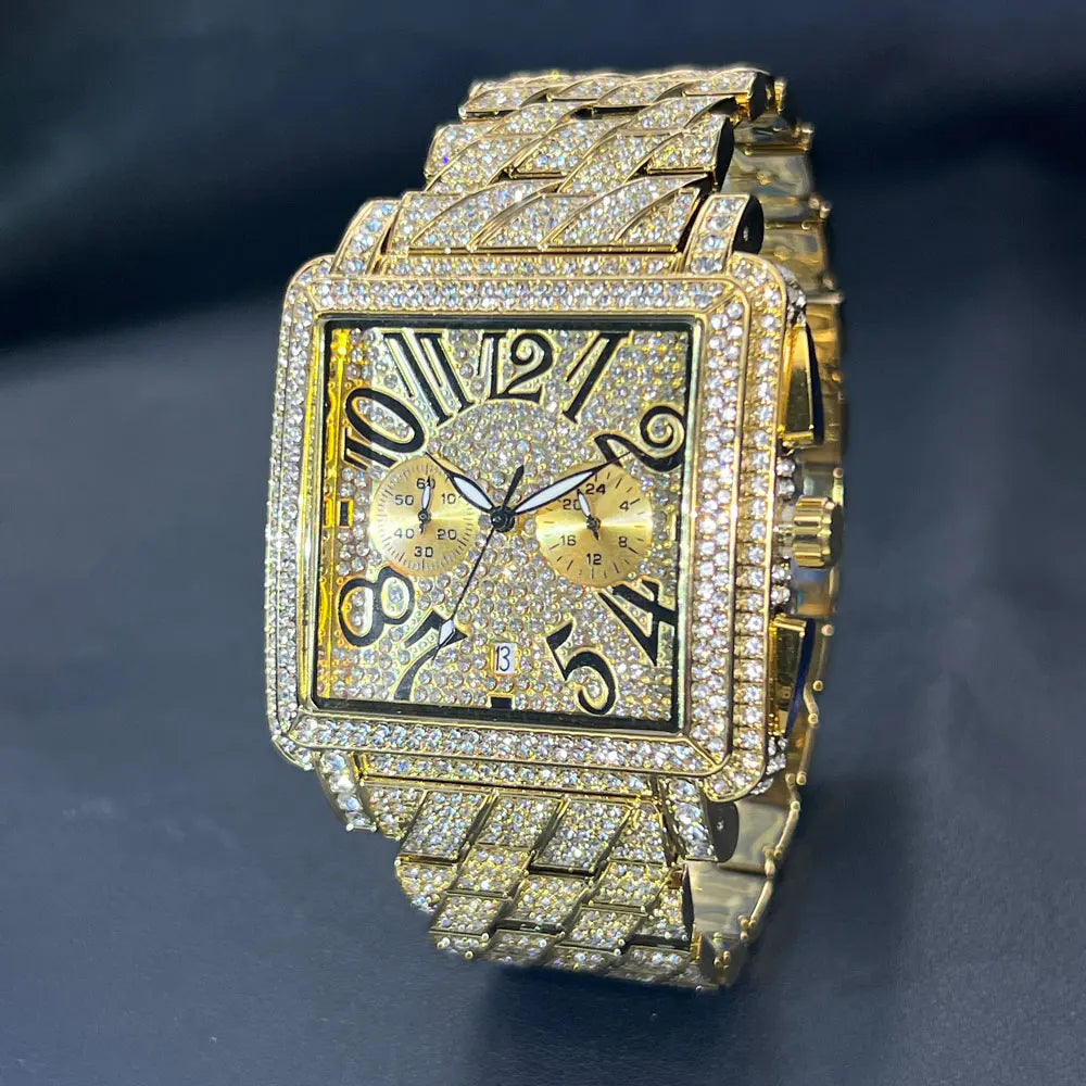 New MISSFOX Luxury Diamond Watch For Men Fashion lce Out  Big Face And Band Wristwatch Bling Hip Hop Style Jewelry Dropshipping